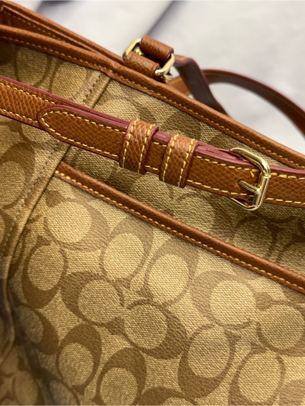 (new+tag) Coach Signature Tote / Shoulder Bag / Crossbody in Khaki Saddle Brown - Picture 6 of 16